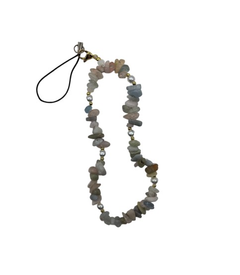 Beige Phone Chain Phone Wrist Strap Natural Gemstone Phone Charms Beaded Phone Strap For Women Girls