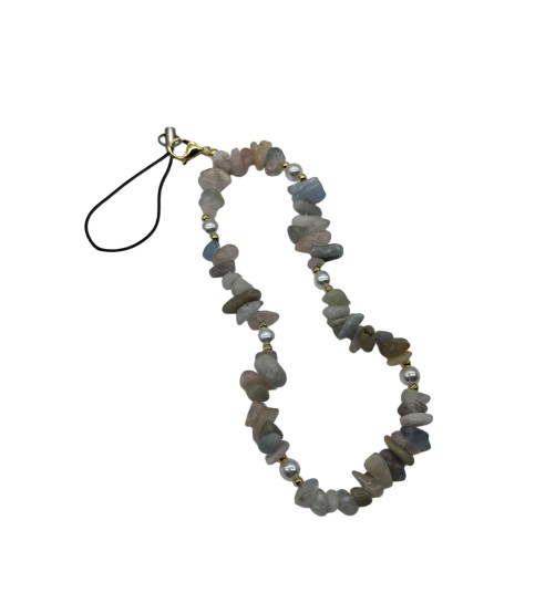 Beige Phone Chain Phone Wrist Strap Natural Gemstone Phone Charms Beaded Phone Strap For Women Girls