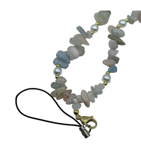 Beige Phone Chain Phone Wrist Strap Natural Gemstone Phone Charms Beaded Phone Strap For Women Girls