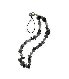 Black Phone Chain Phone Wrist Strap Natural Gemstone Phone Charms Beaded Phone Strap For Women Girls