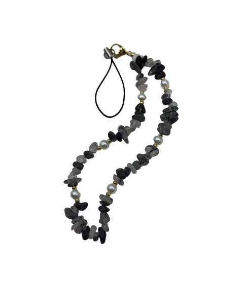 Black Phone Chain Phone Wrist Strap Natural Gemstone Phone Charms Beaded Phone Strap For Women Girls