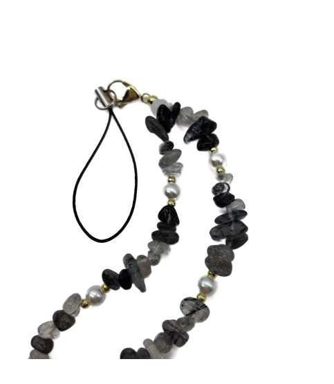 Black Phone Chain Phone Wrist Strap Natural Gemstone Phone Charms Beaded Phone Strap For Women Girls