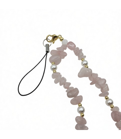Pink Phone Chain Phone Wrist Strap Natural Gemstone Phone Charms Beaded Phone Strap For Women Girls