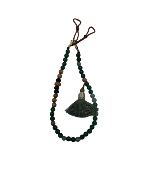 Natural Stone Phone Charm Green Beaded Healing Phone Wrist Strap Handmade Cellphone Chain With Tassel