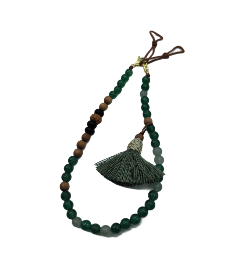 Natural Stone Phone Charm Green Beaded Healing Phone Wrist Strap Handmade Cellphone Chain With Tassel