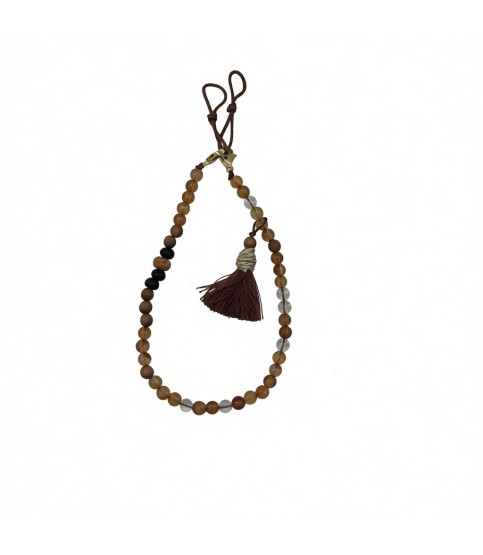 Natural Stone Phone Charm Red Beaded Healing Phone Wrist Strap Handmade Cellphone Chain With Tassel